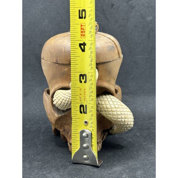 Old Hand Carved Wooden Skull Mini Humidor w Snake Japanese- App 4.5” Tall Read* - Picture 3 of 14